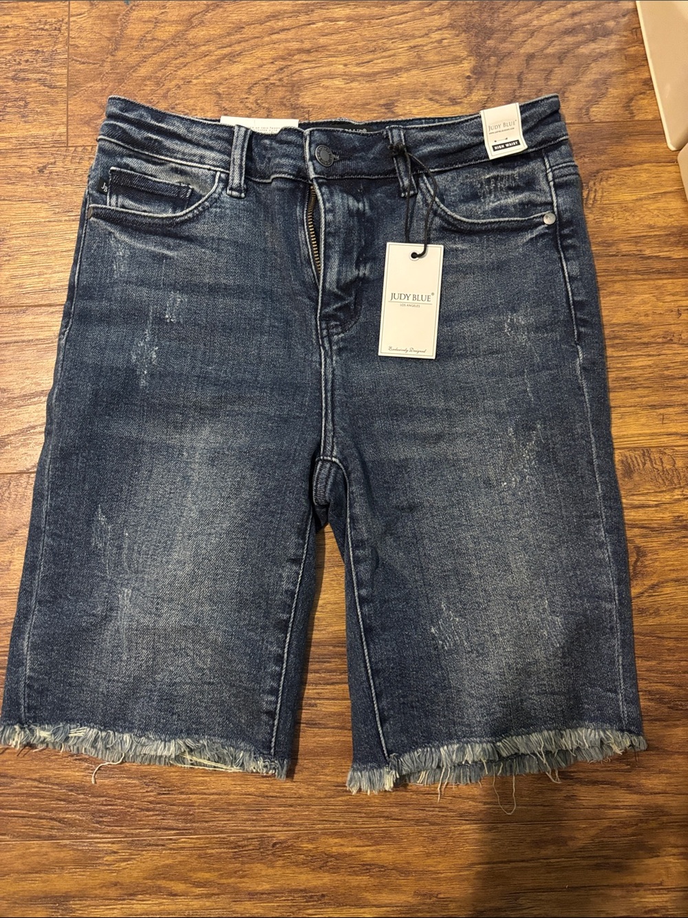 Judy Blue Washed Denim Bermuda Shorts with Frayed Hem